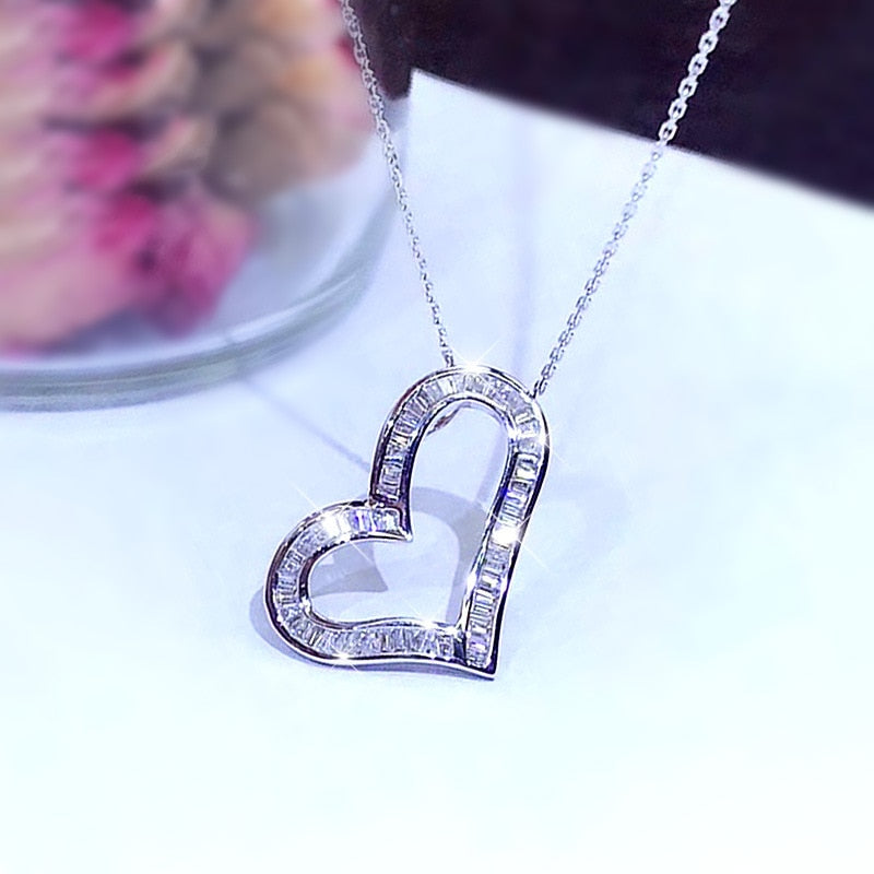Shiny Bling Zircon Double Layer Heart Clavicle Chain  Necklace