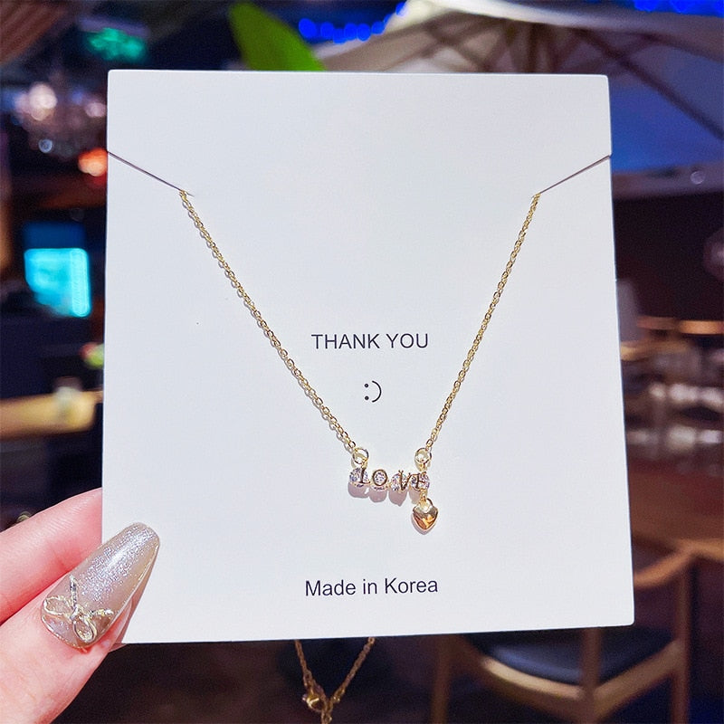 Heart Zircon Crystal Stainless Steel Necklace