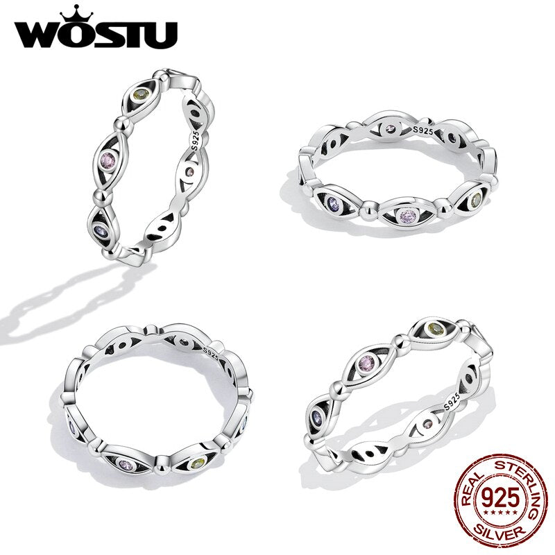 WOSTU 925 Sterling Silver Zircon Simple Lucky Eye Finger Ring
