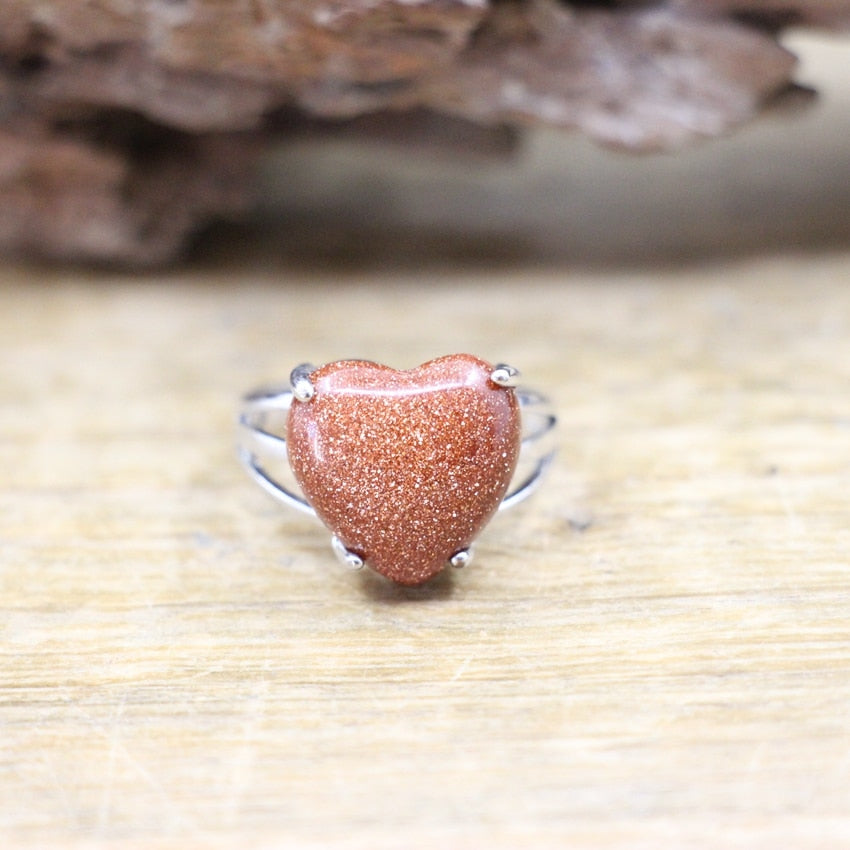 Heart Gems Stone Quartz Adjustable Ring