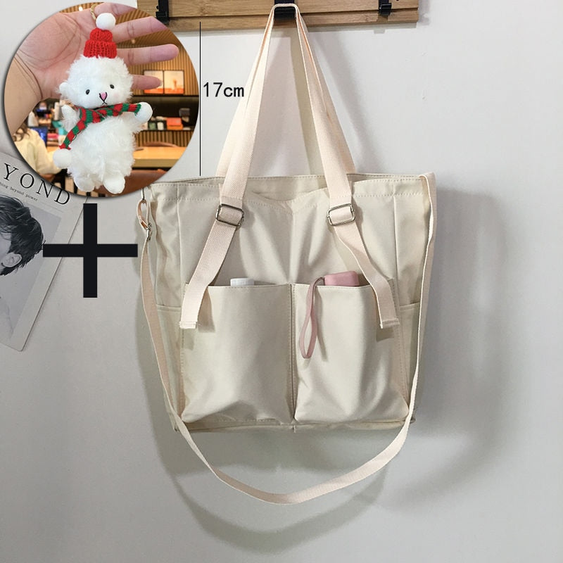 Simple Zipper Nylon Waterproof Large Capacity Tote Bag