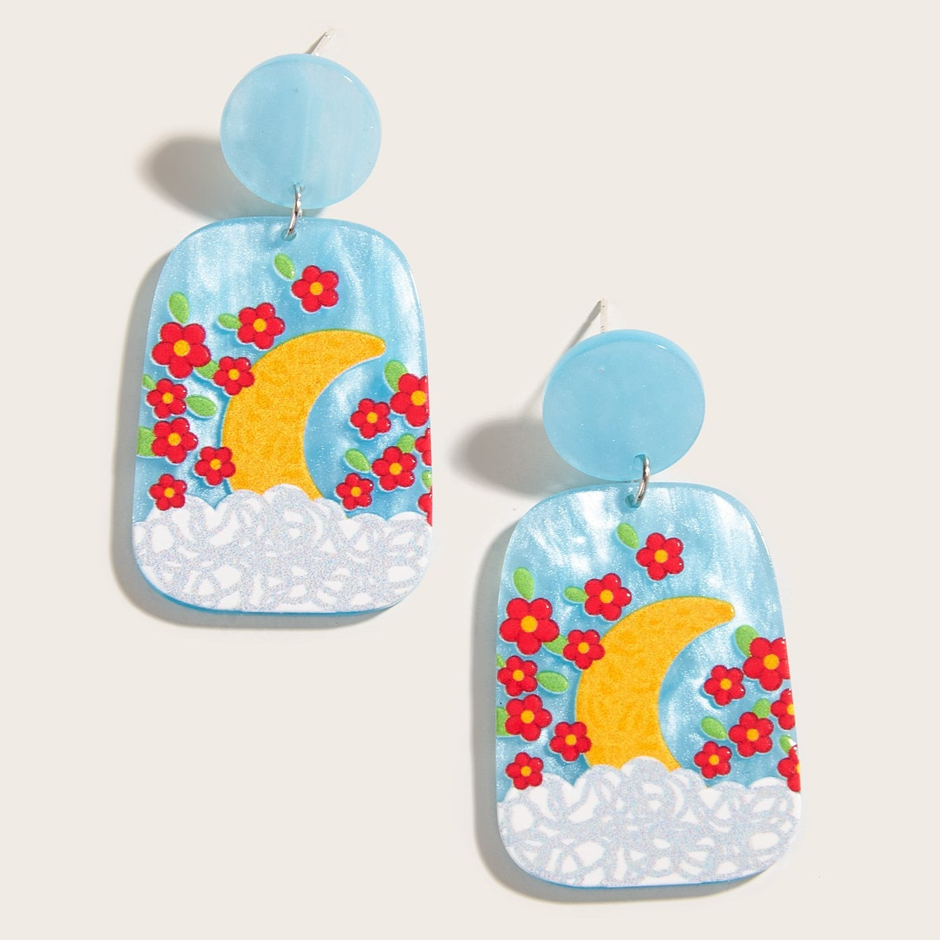 Retro Acrylic Flower Temperament Contrast Color Square Earrings