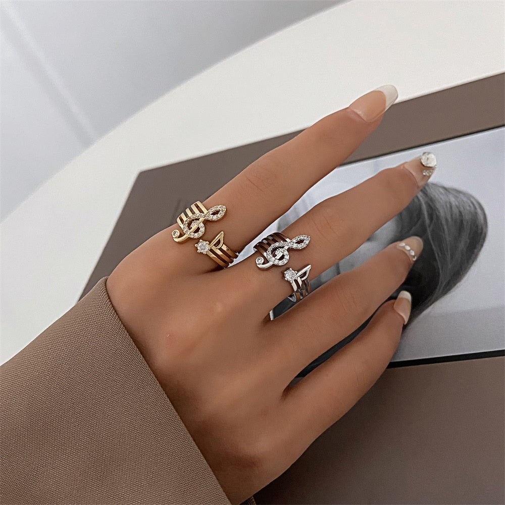 Korean Fashion Micro-set Zircon Music Note Ring