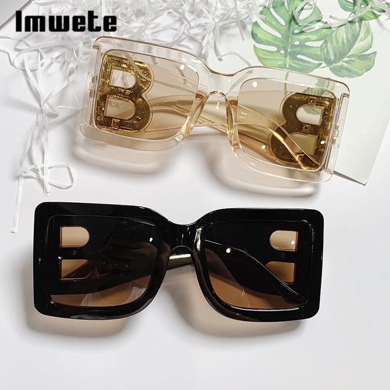 Retro Black Gradient Imwete Oversized Square Sunglasses