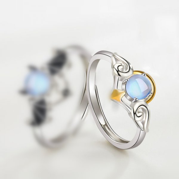 Fashion Angel and Devil Wings Gothic Exquisite Moonstone Adjustable Ring