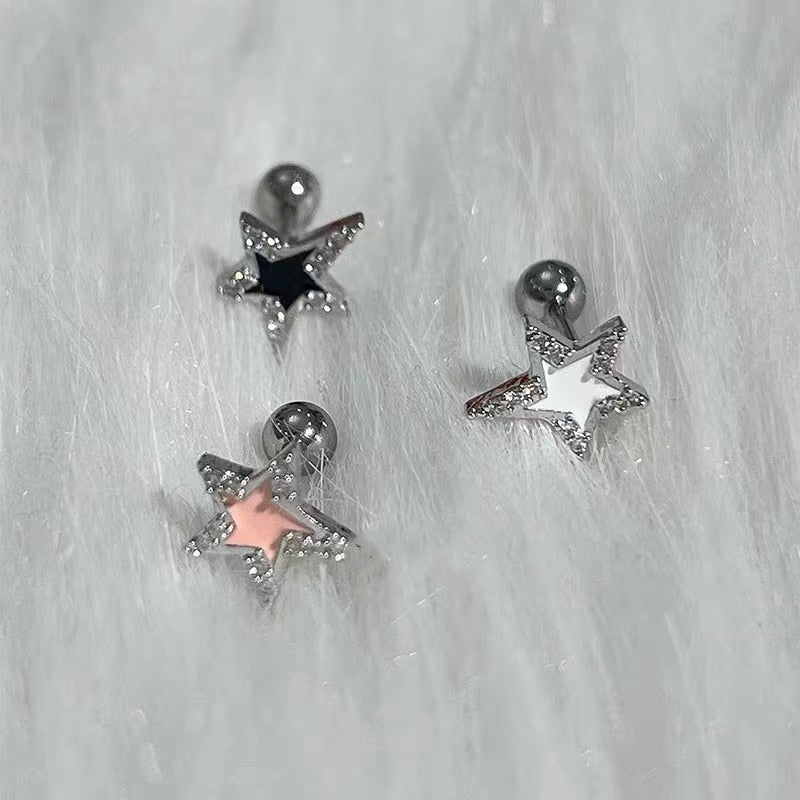 Y2K Shinning Pentagram Star Stud Earring for Women Egirl 90s Black White Pink Helix Piercing Ear Bone Nail Jewelry Accessories