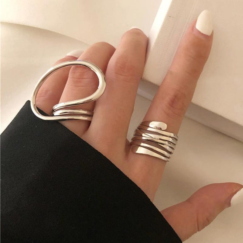 2pcs Korean Style Geometric Adjustable Ring