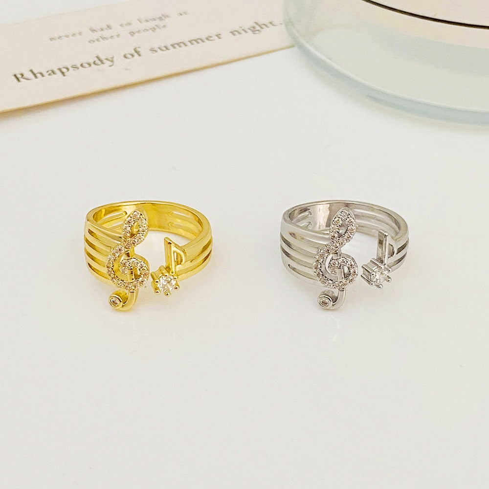 Korean Fashion Micro-set Zircon Music Note Ring