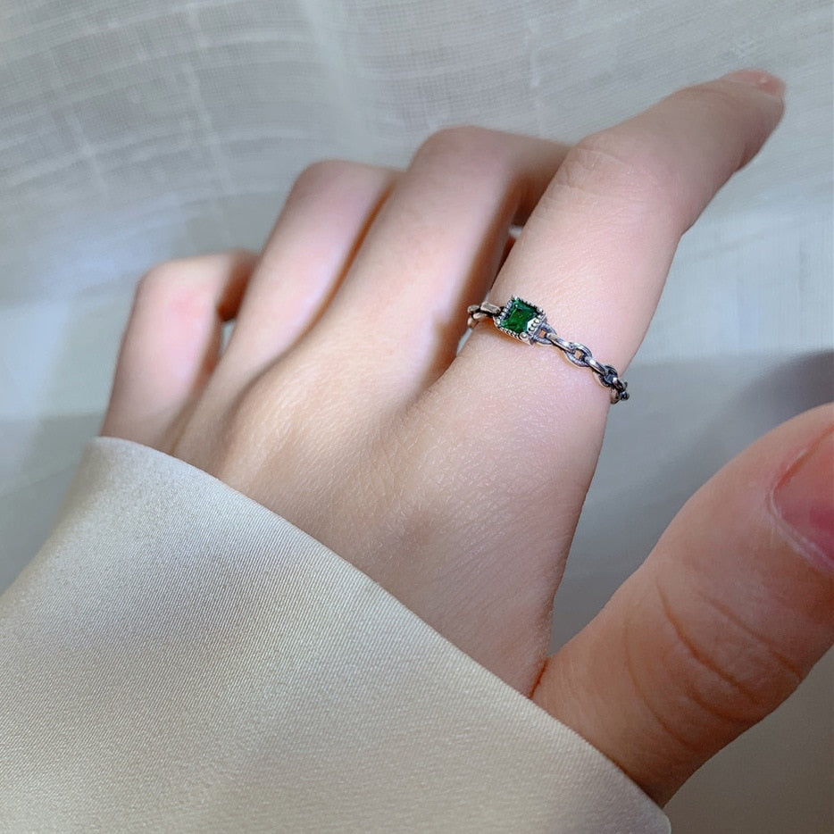 XIYANIKE 2022 New Vintage Emerald Zircon Open Cuff Finger Ring