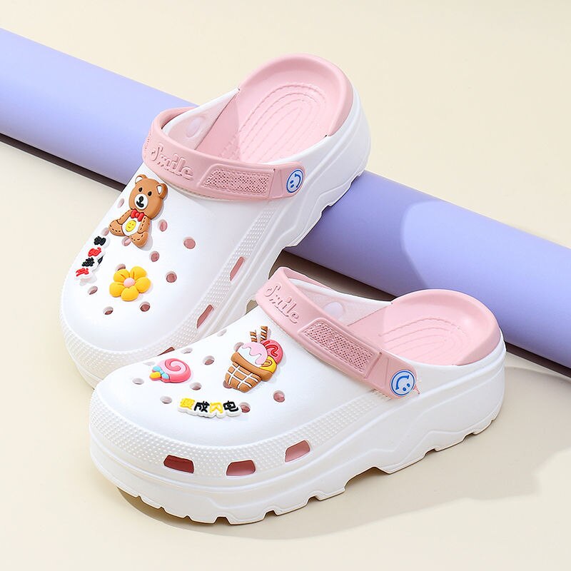 2022 new thick-soled slippers women&#39;s summer outer wear increased non-slip high-heeled shoes hole shoes beach sandals home shoes