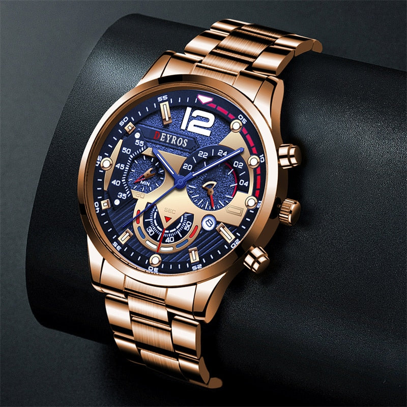 Luxury Stainless Steel Quartz Wristwatch