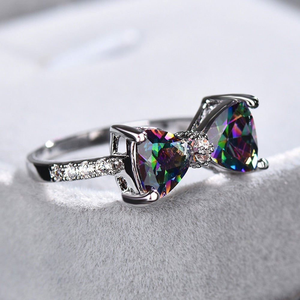 Huitan Personality Multi-colored CZ Bow Ring