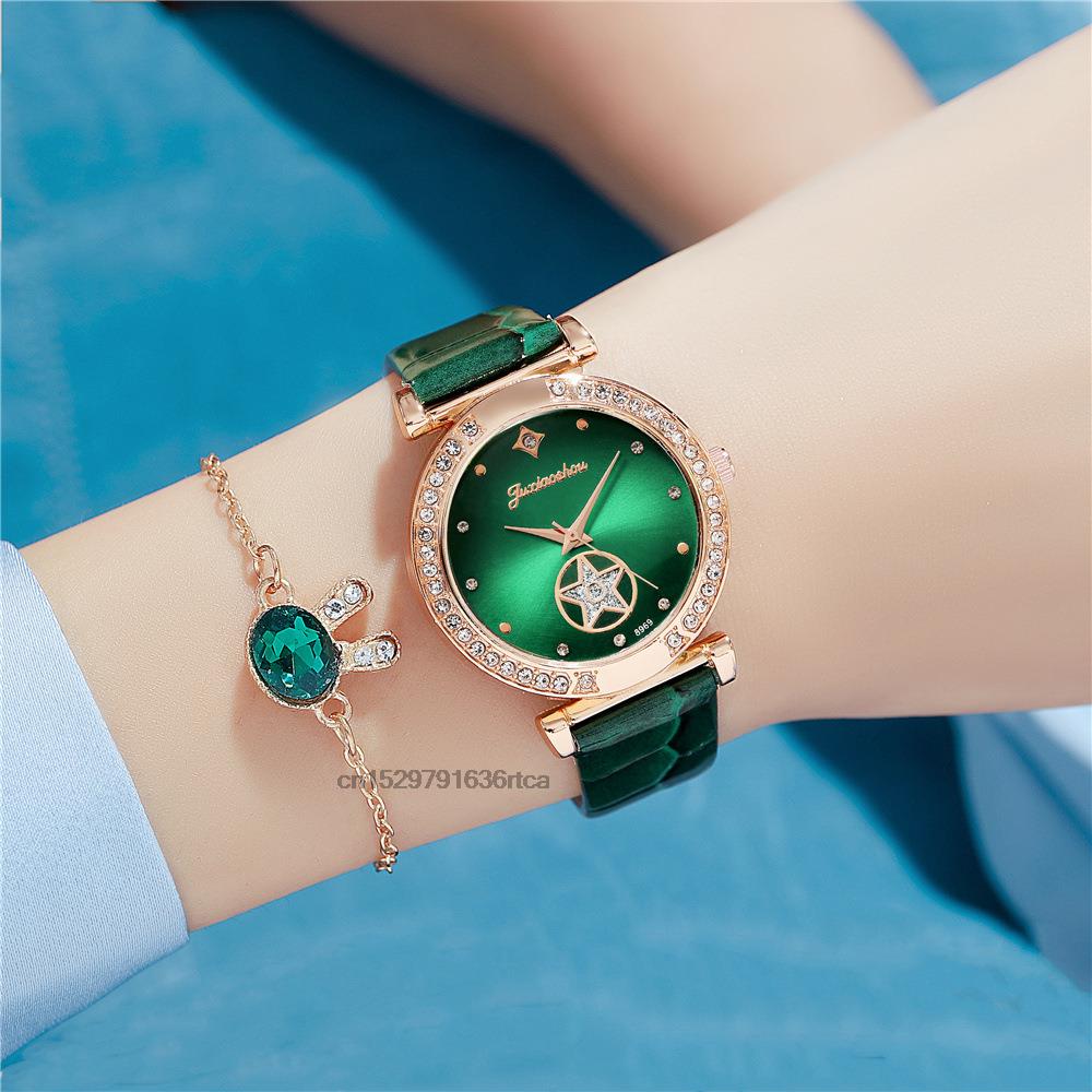 Luxury Diamond Studded Quartz Leather Watch