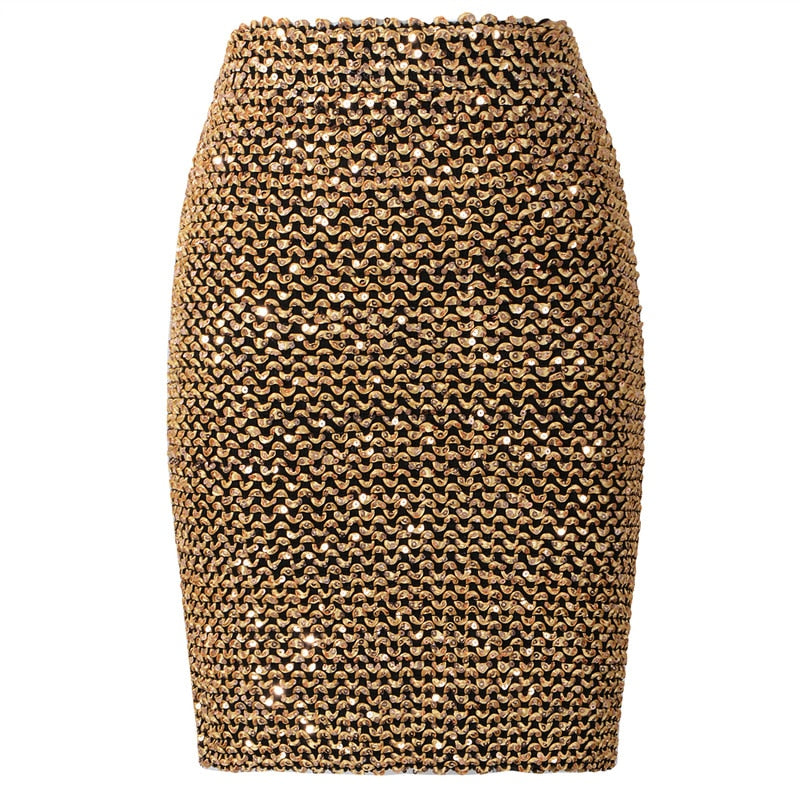 Fashion Bling Women Gold Sequin Short Wrap Mini Skirt