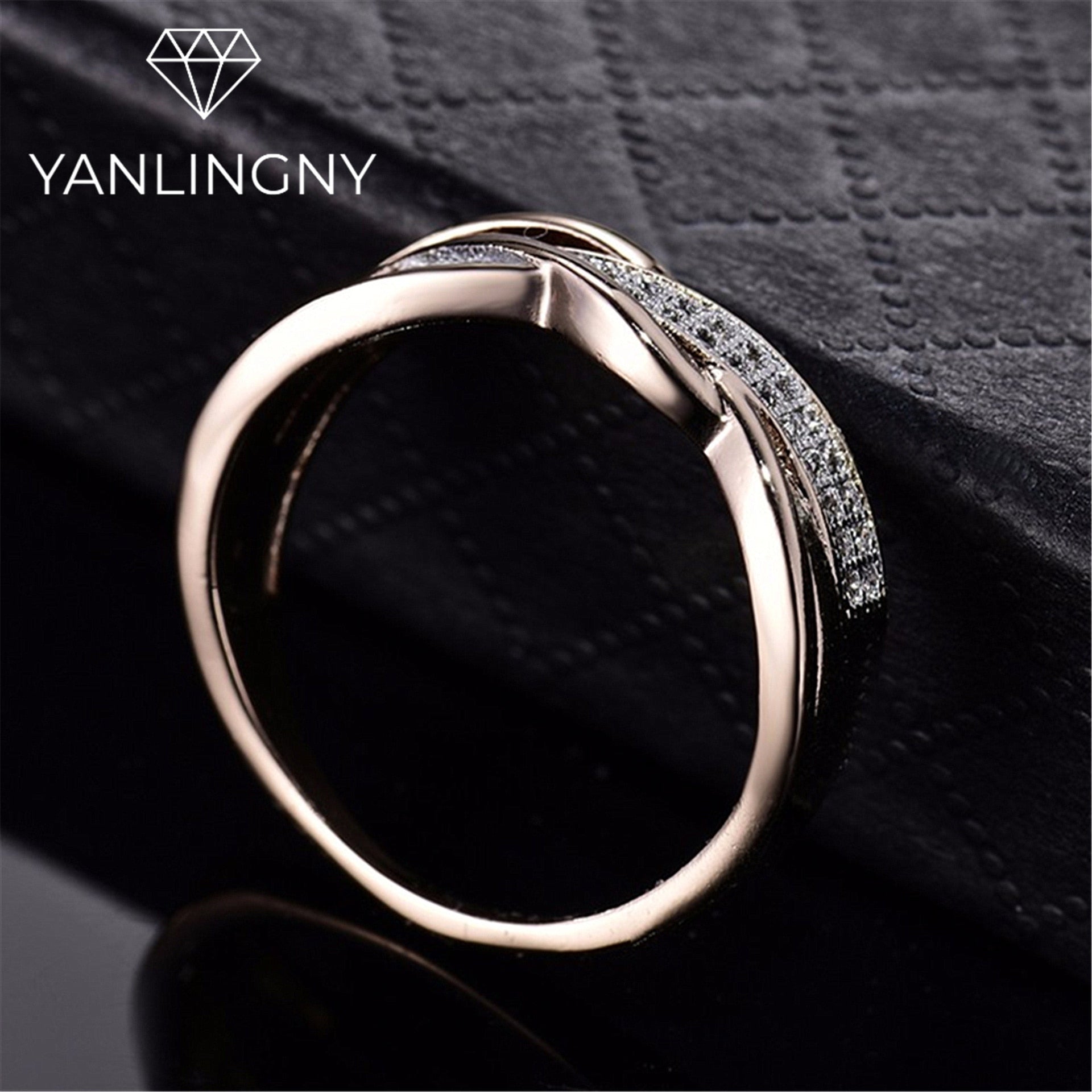 Fashion Spiral Silver Plated Gold Color Ring X Shape Cross CZ Finger Ring