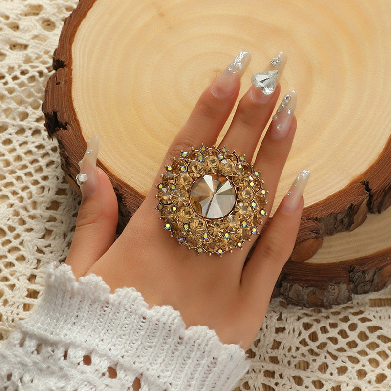 New Unique Boho Crystal Stone Big Round Ring