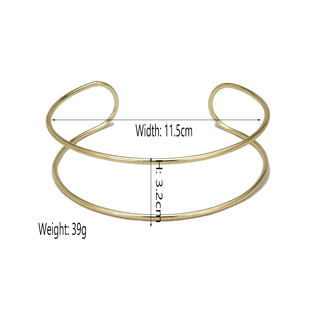 MANILAI Two Metal Line Rigid Bib Neck Torques Choker Necklace