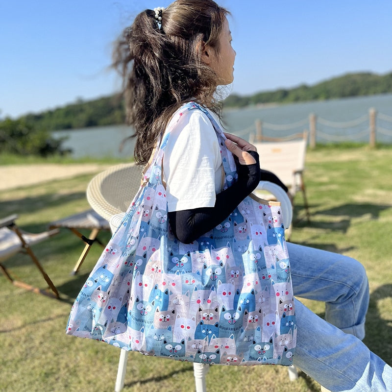 Reusable Large Cartoon Folding Washable Shopping Bag