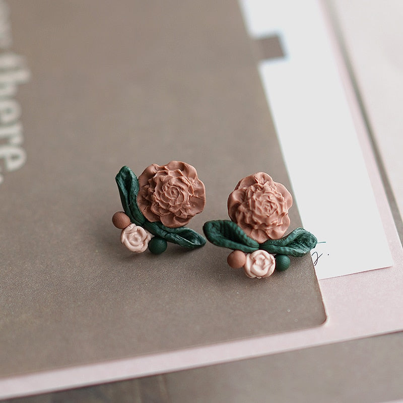 Handmade Molded Irregular Floral Multi Colors Earring