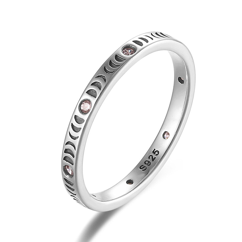 RORU 925 Silver Slim Stacking Trendy Retro Oxidized Zircon Ring