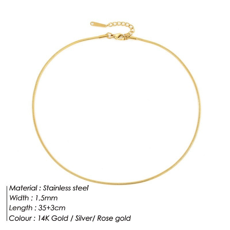 JUJIE 2MM/3MM/4MM/5MM Stainless Steel Snake Chain Necklace