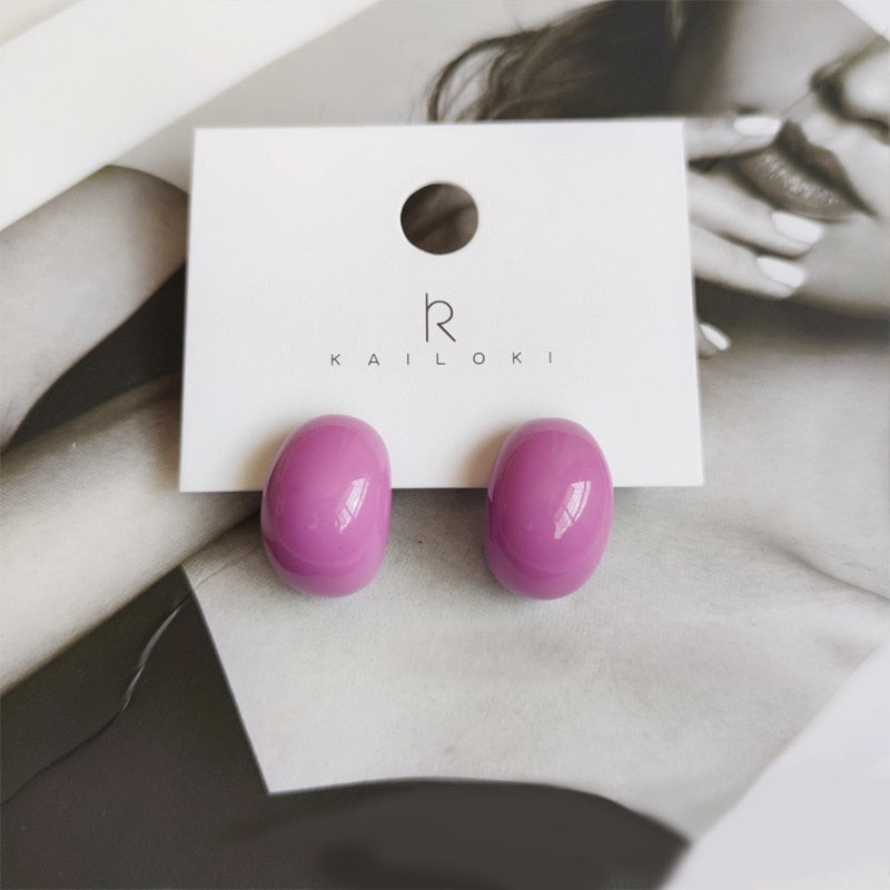 Korean style candy colors C-shaped earrings