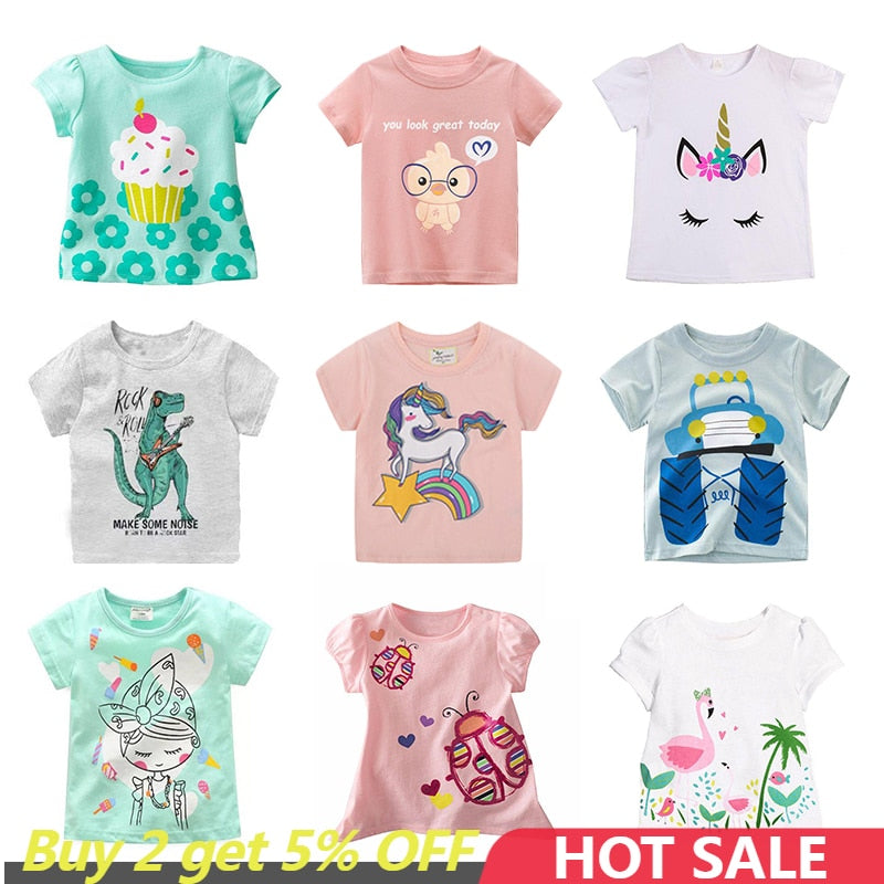 Boys Dinosaur T-shirts Cartoon Printed Girls Tees Children Tops Short-sleeve
