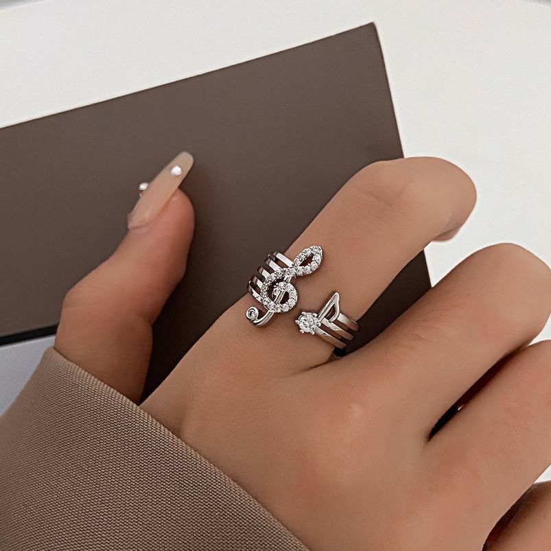 Korean Fashion Micro-set Zircon Music Note Ring