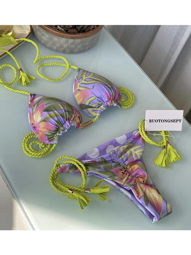 RUOTONGSEPT Triangle Bandage Swimwear Thong Bikini Set