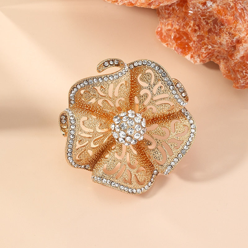 Luxury Big Flower Zircon Hollow Adjustable Ring