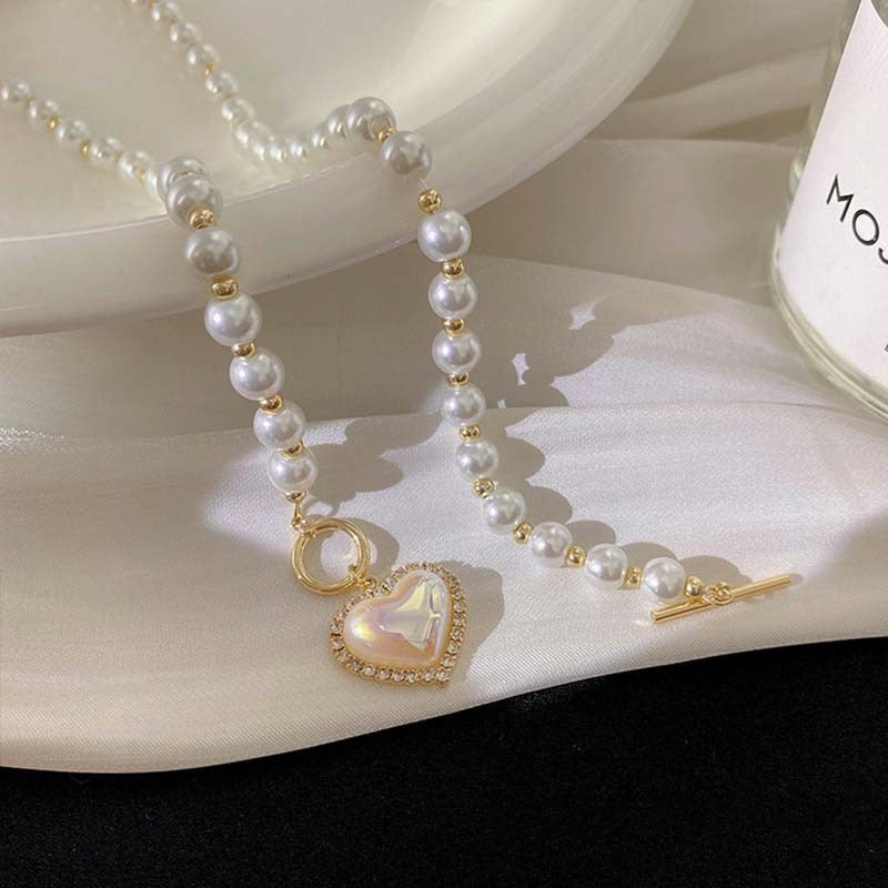 Luxury Designer Pearl Heart Necklace Beaded Choker Necklace Penadnt