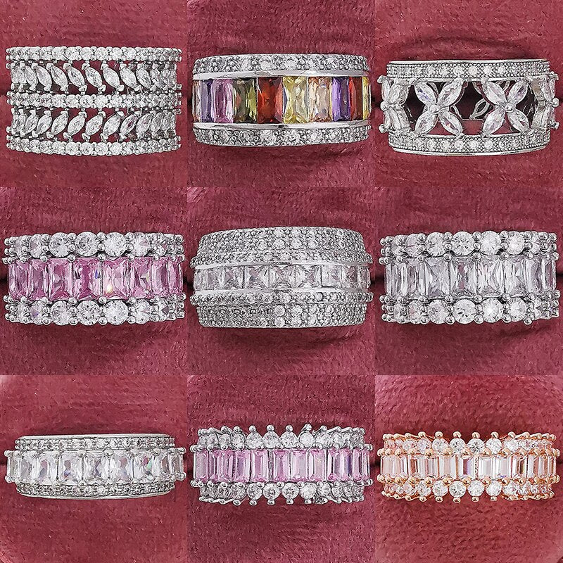 Luxury Rose Gold Silver Color Big Wheel Band Eternity Ring