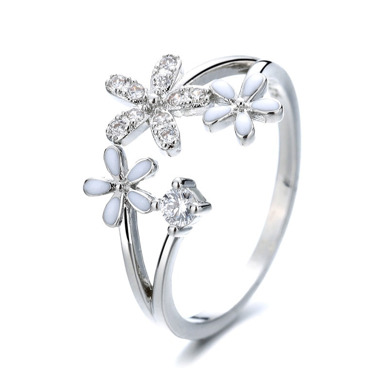 VENTFILLE 925 Sterling Silver small leaves micro-insert opening ring