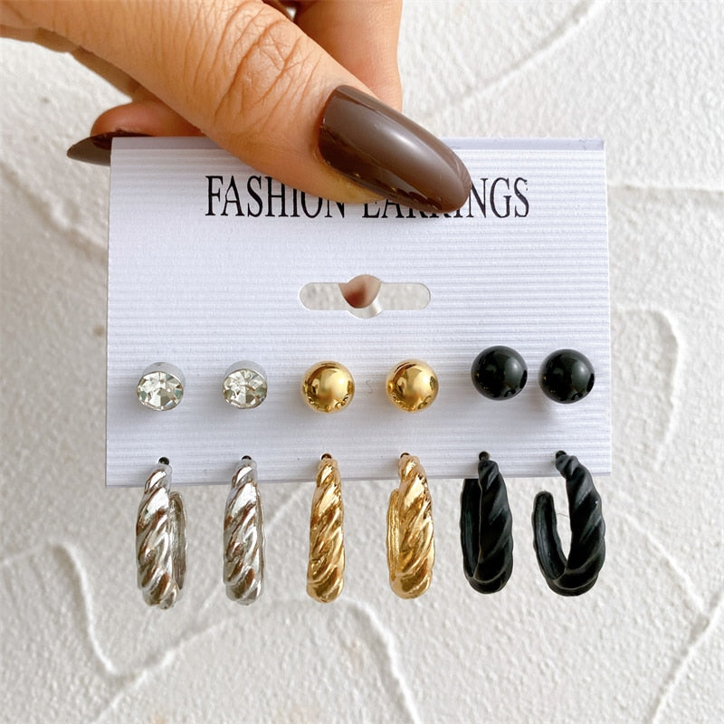 17KM Vintage Geometric Gold Plated Metal Earrings Set