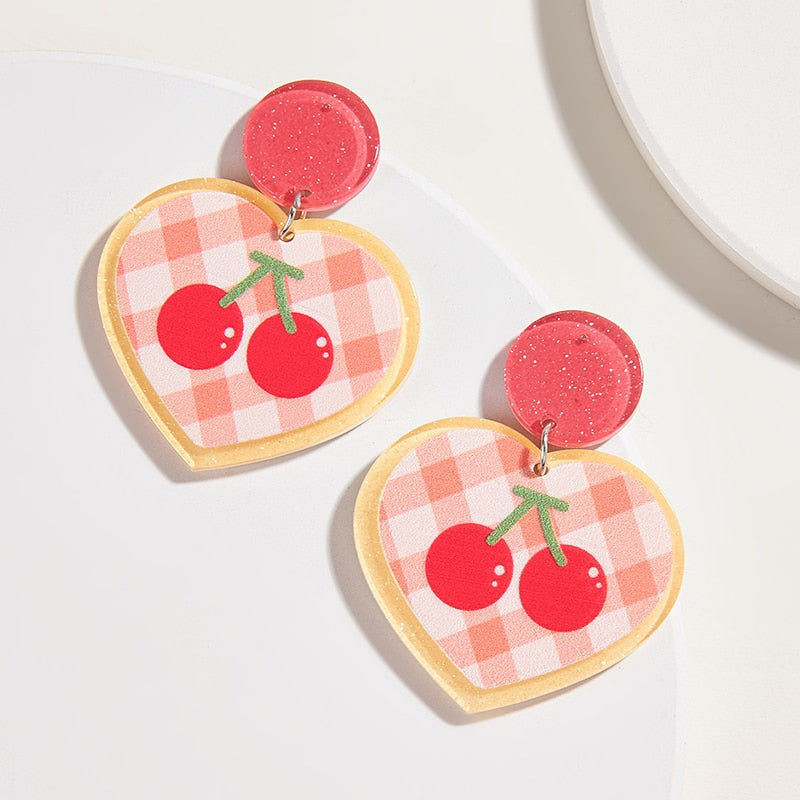 Retro Acrylic Flower Temperament Contrast Color Square Earrings