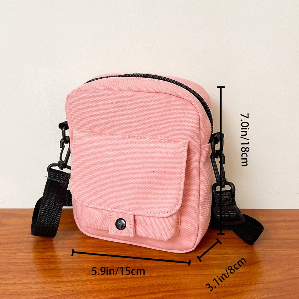 Fashion Women Canvas Solid Color Zipper Small Crossbody Pouch