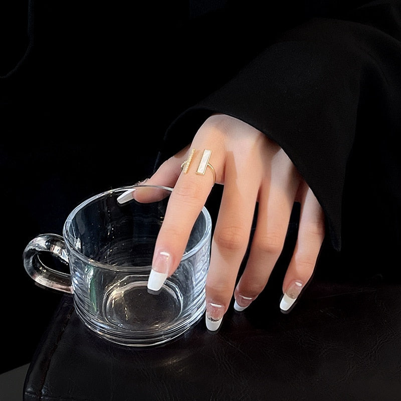 LATS Trendy Square One-word Zircon High-end Open Index Finger Ring