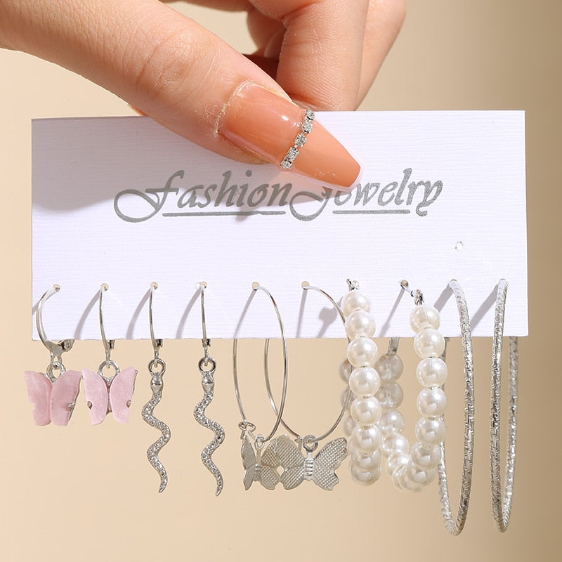 17KM Vintage Geometric Gold Plated Metal Earrings Set