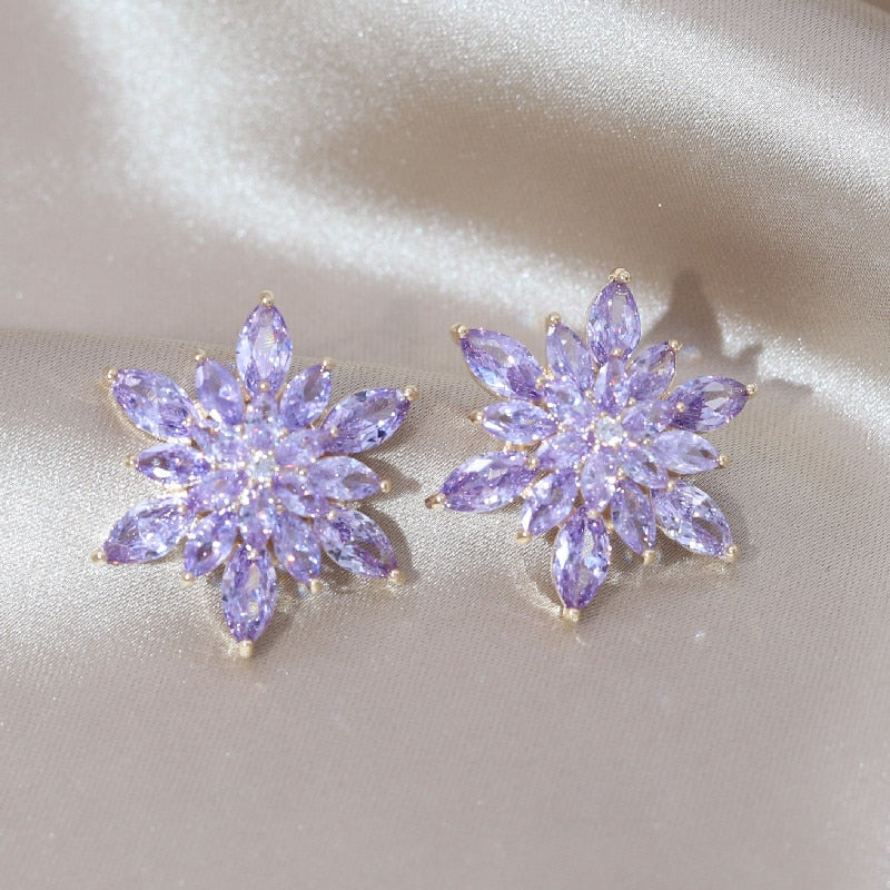 Korea New Design Luxury Zircon Flower Earrings
