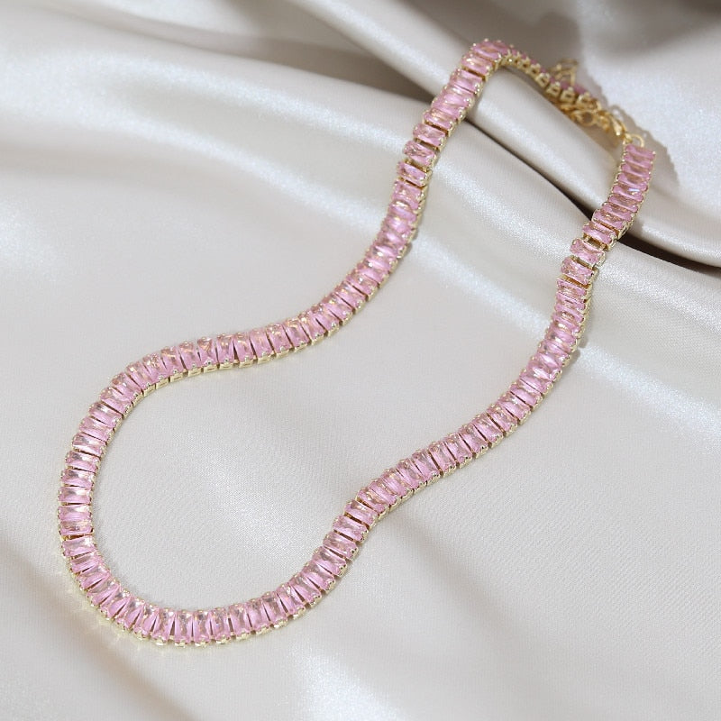 Korean copper inlaid zircon luxury shiny necklace