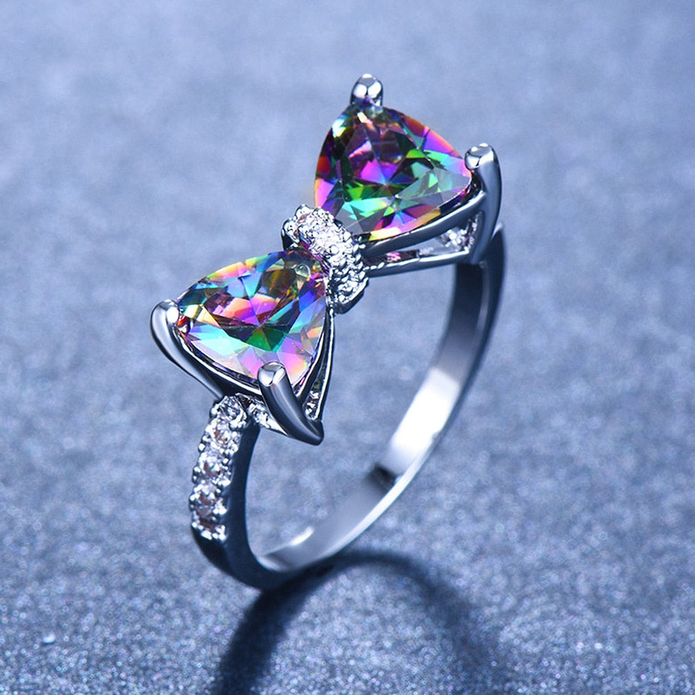 Huitan Personality Multi-colored CZ Bow Ring