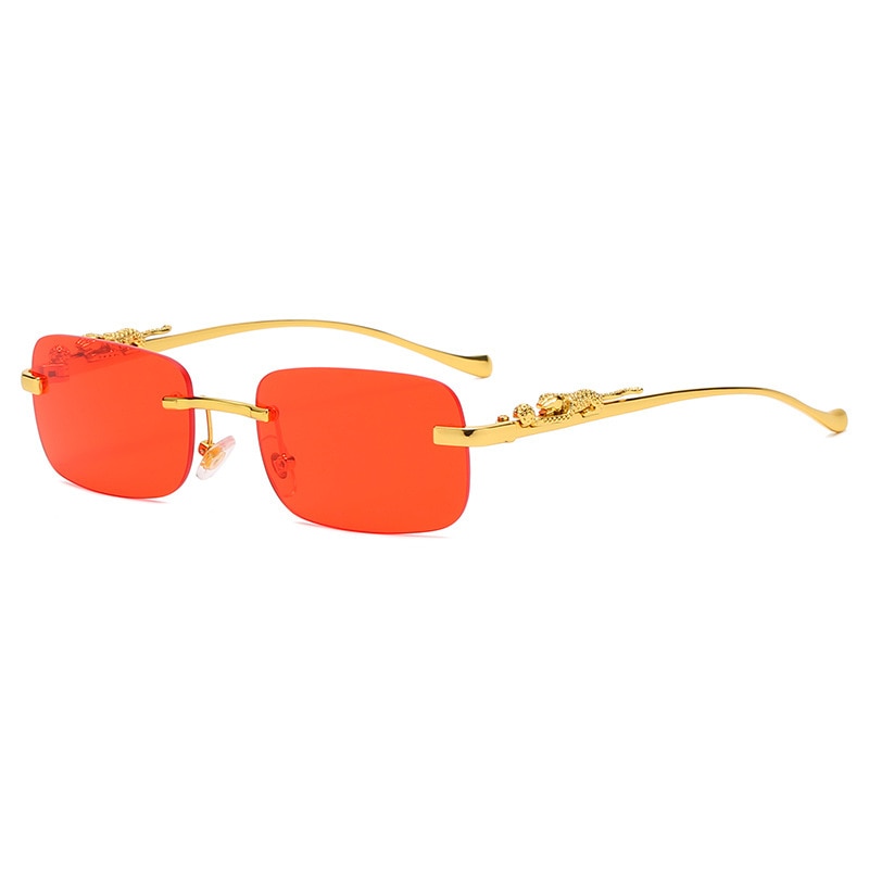 New Rimless Rectangle Vintage Metal Leopard Head Sunglasses