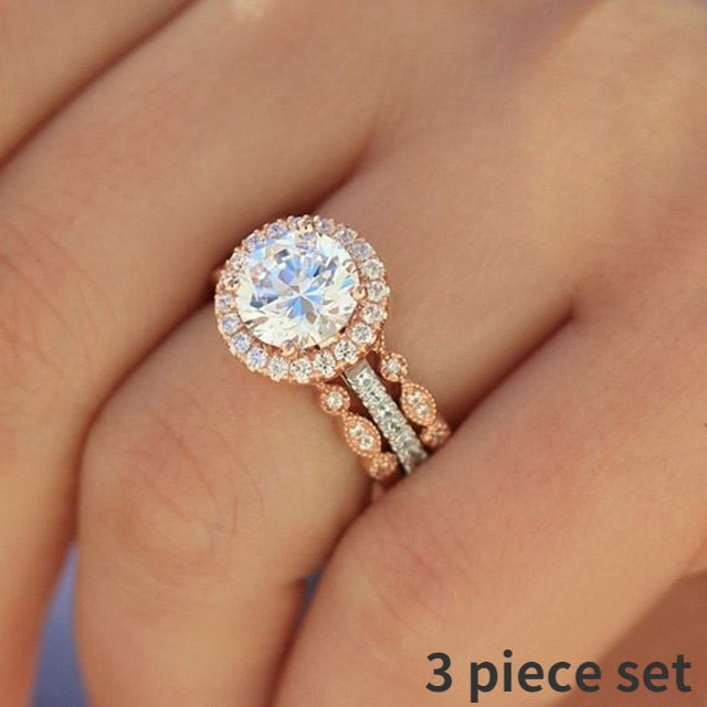 4 pcs/set Geometric Gold Color Combination Round Zircon Crystal Ring