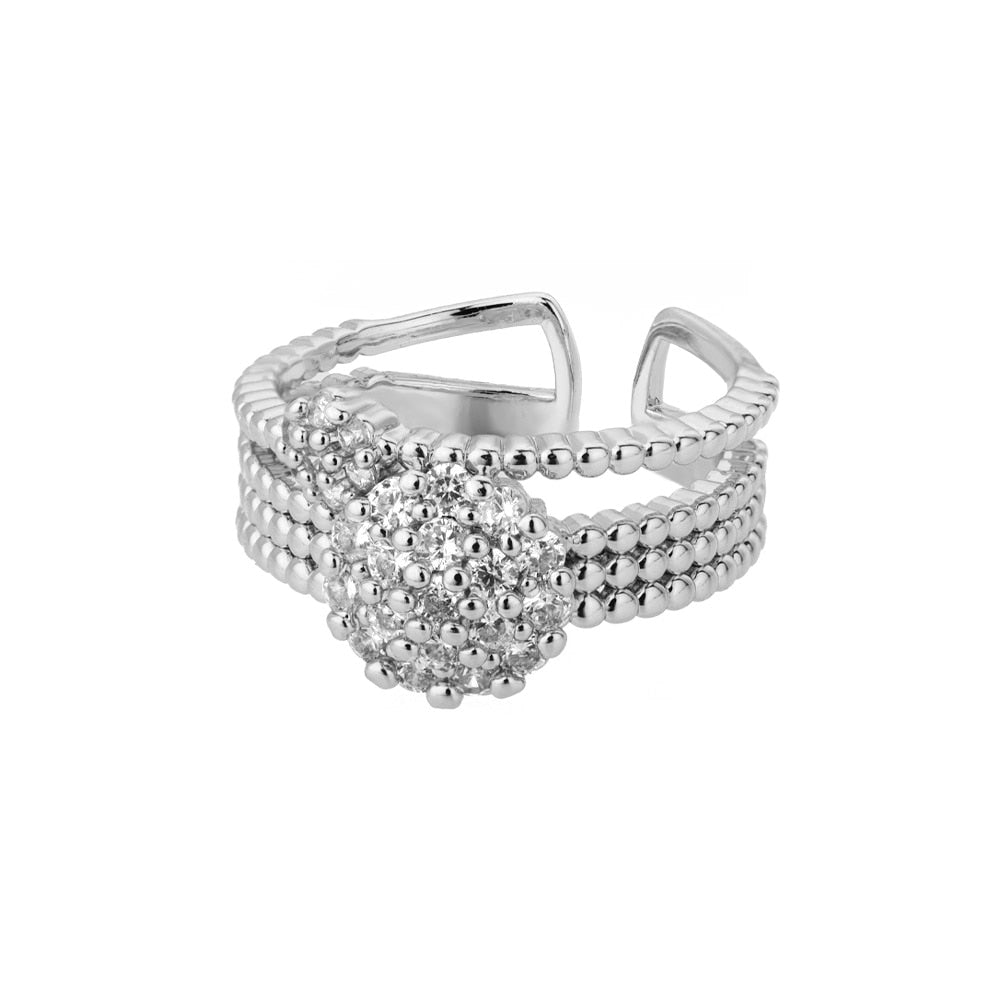 Fashion Star Stainless Steel  Zircon Round Irregular Adjustable Ring