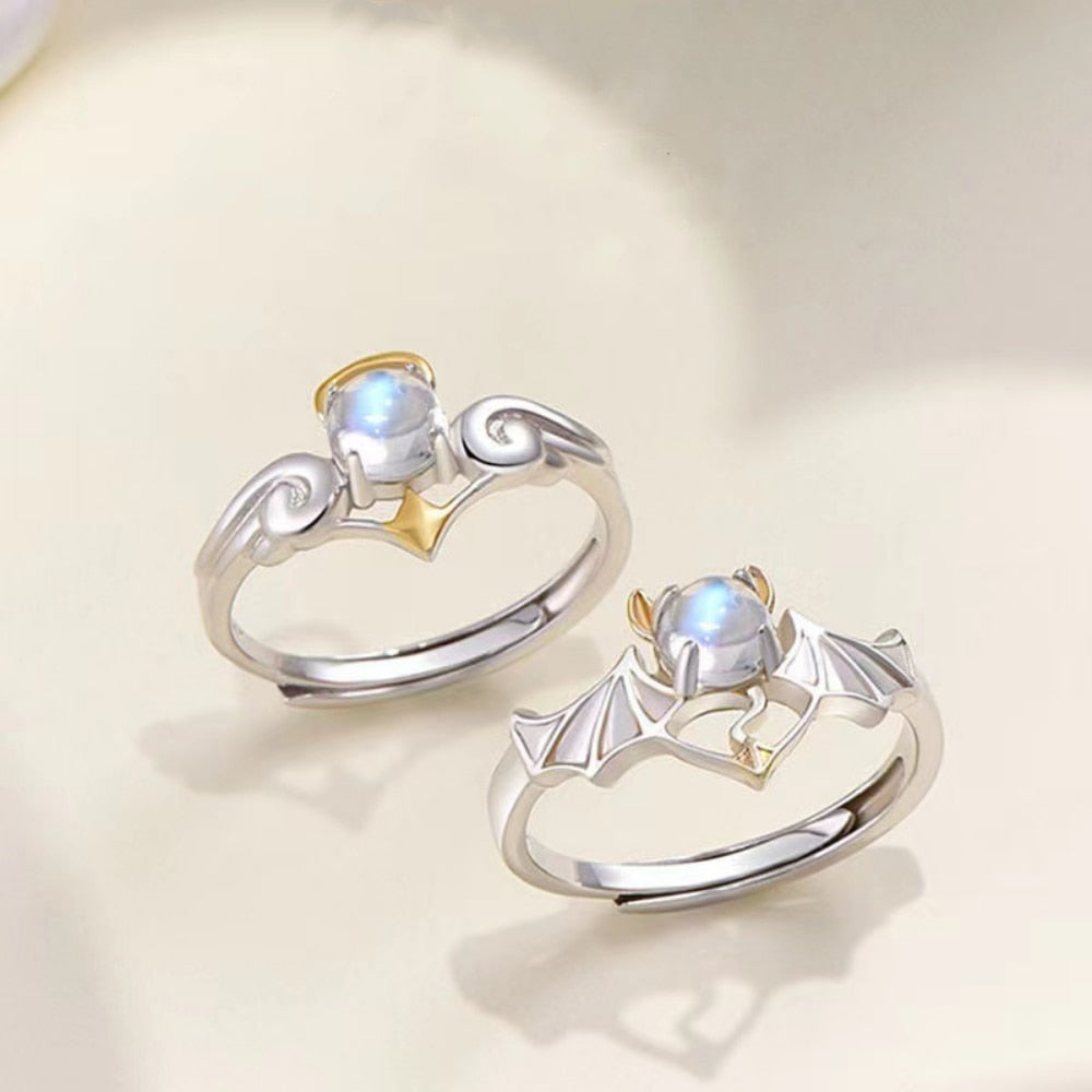Fashion Angel and Devil Wings Gothic Exquisite Moonstone Adjustable Ring