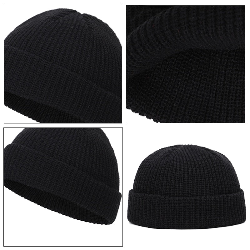 Women Men Solid Color Warm Knitted Brimless Hat