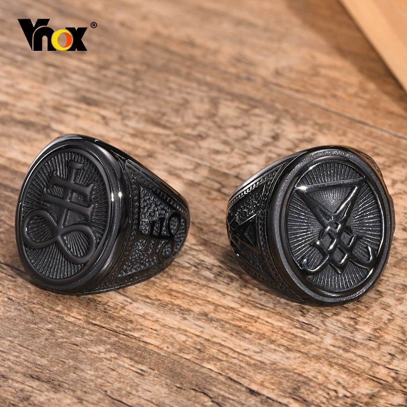 Vnox Sigil of Lucifer Stainless Steel Satan Demon Devil Symbol Signet Ring