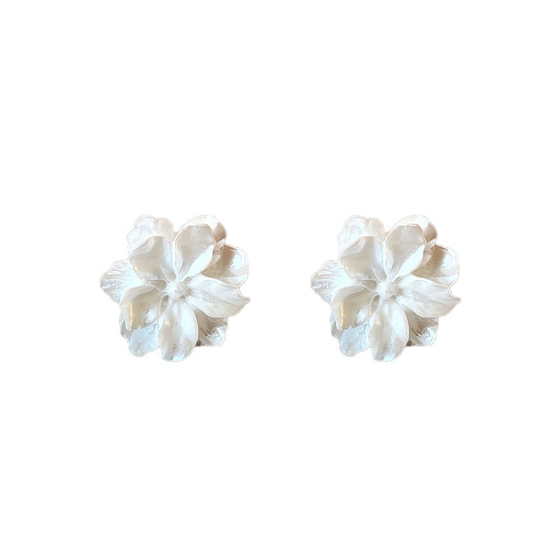 White Flower Stud Earrings