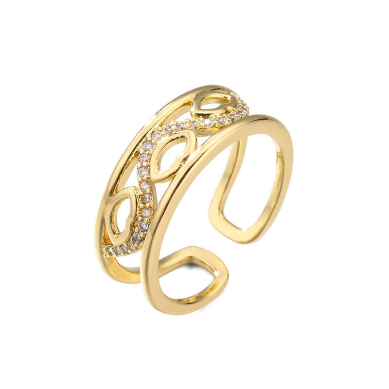 Trendy Gold Color Copper Geometric AAA Cubic Zirconia Ring