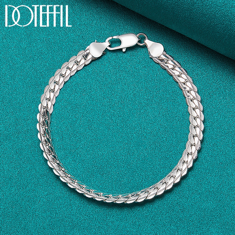 6mm 18/19/20cm Flat Side Chain Lobster Clasp Silver Bracelet